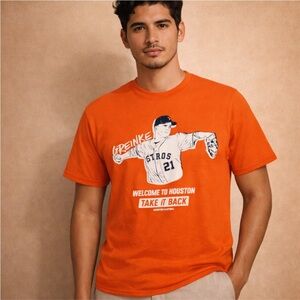 Houston Astros Zack Greinke Orange Graphic T-Shirt Men’s XL